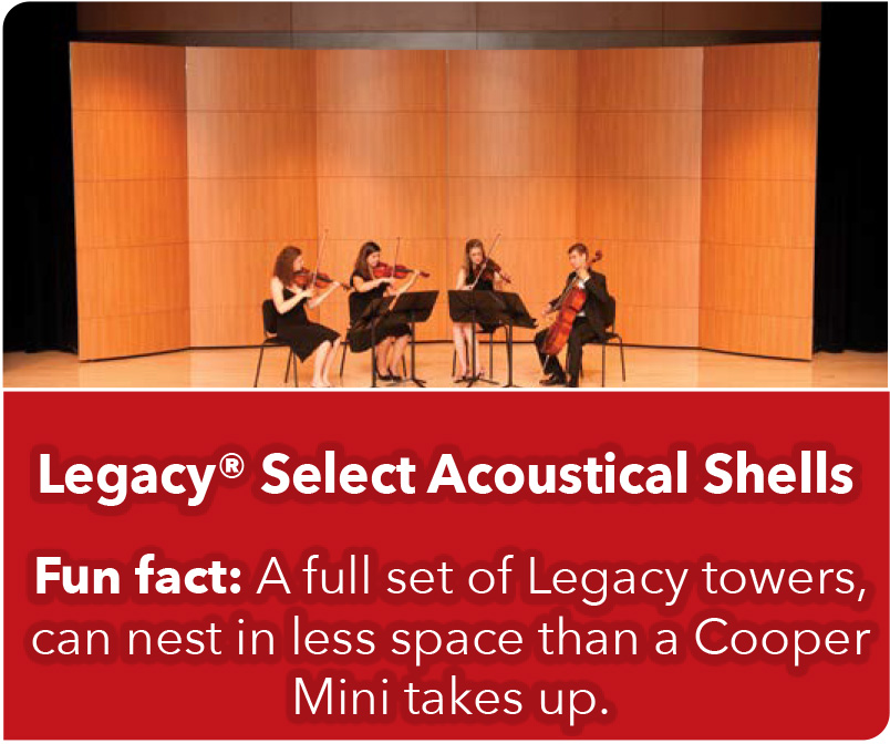 Legacy® Select Acoustical Shells. Fun fact: A full set of Legacy towers, can nest in less space than a Cooper Mini takes up.