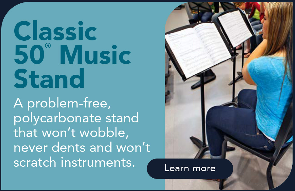 Classic
    50® Music
    Stand
    A problem-free,
    polycarbonate stand
    that won’t wobble,
    never dents and won’t
    scratch instruments.